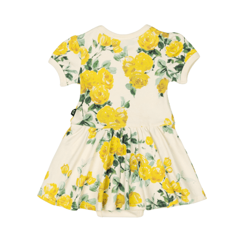 YELLOW ROSES BABY WAISTED DRESS