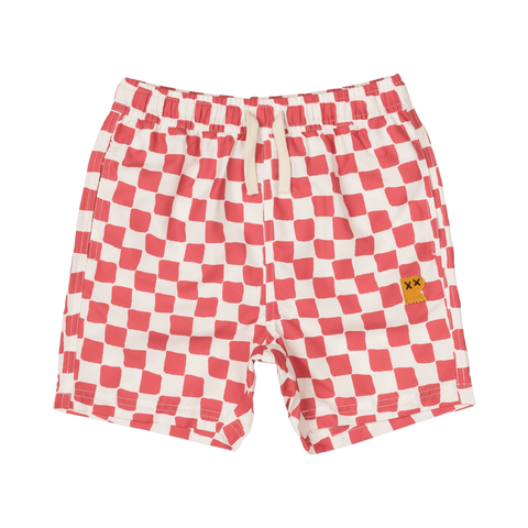 RED CHECKER BOARDSHORTS