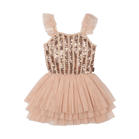 GOLD STRIPE SEQUIN TULLE LEOTARD DRESS