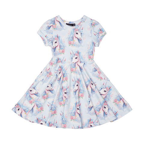 BLUE UNICORN WAISTED DRESS