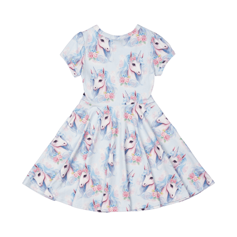 BLUE UNICORN WAISTED DRESS