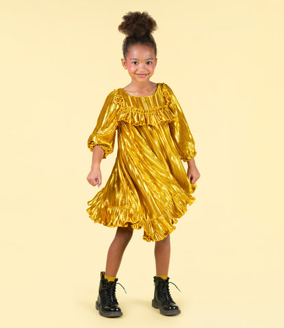 GOLD PLEATED METALLIC DRESS