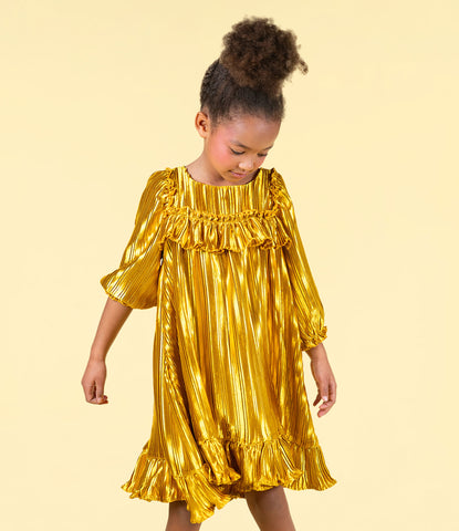 GOLD PLEATED METALLIC DRESS