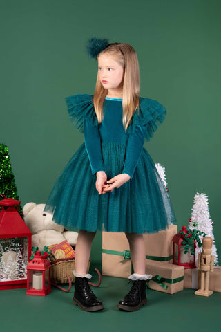 GREEN VELVET SPARKLE PARTY DRESS