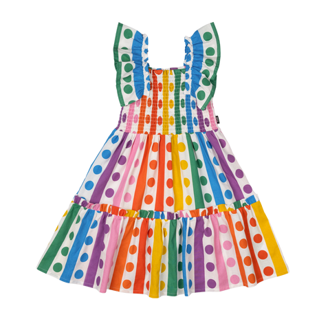 RAINBOW DROPS SHIRRED DRESS