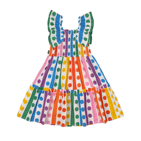 RAINBOW DROPS SHIRRED DRESS