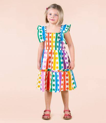 RAINBOW DROPS SHIRRED DRESS