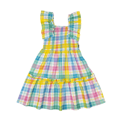 SUMMER TIME PLAID SHIRRED DRESS