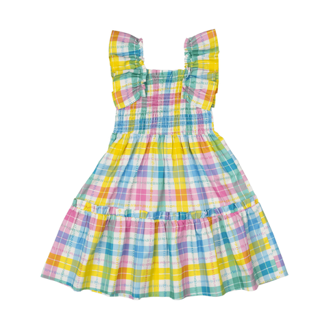 SUMMER TIME PLAID SHIRRED DRESS