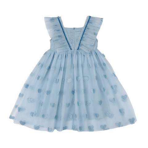 BLUE GLITTER HEART TULLE DRESS