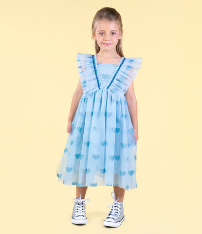 BLUE GLITTER HEART TULLE DRESS