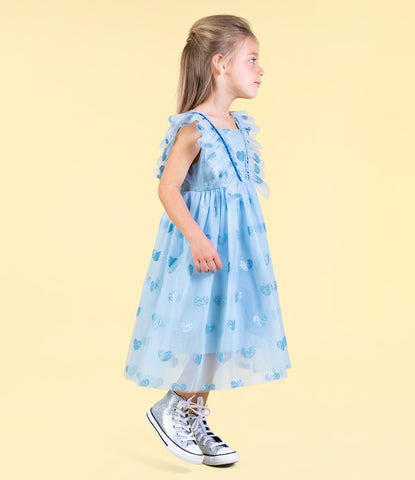 BLUE GLITTER HEART TULLE DRESS