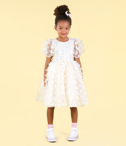 CREAM BUTTERFLY TULLE PARTY DRESS