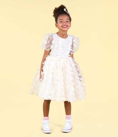 CREAM BUTTERFLY TULLE PARTY DRESS