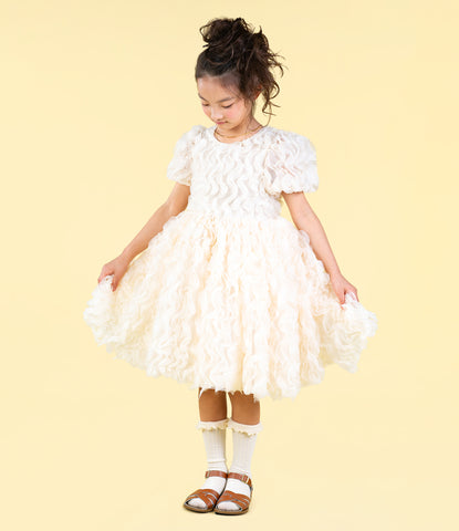 CREAM RUFFLE TULLE PARTY DRESS