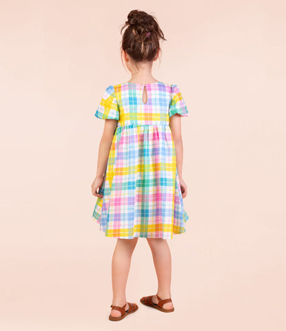 SUMMER TIME PLAID PUFF SLEEVE DRESS