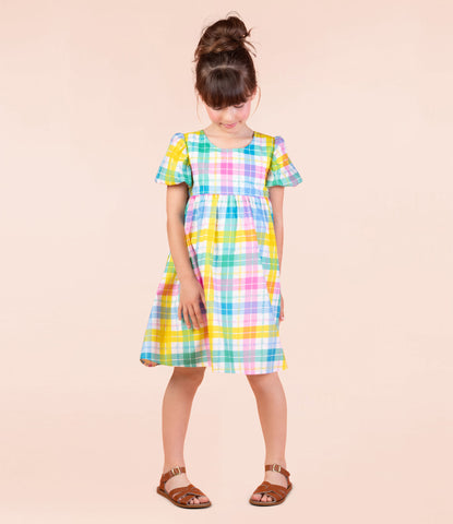 SUMMER TIME PLAID PUFF SLEEVE DRESS