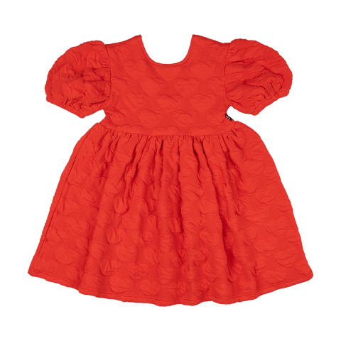 RED HEART PUFF SLEEVE DRESS