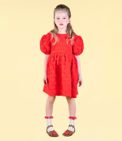 RED HEART PUFF SLEEVE DRESS