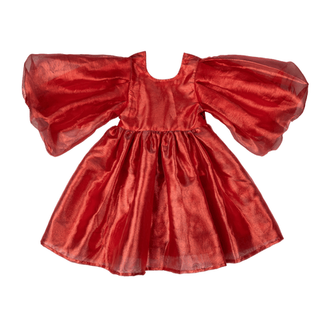 RED METALLIC PUFF SLEEVE DRESS