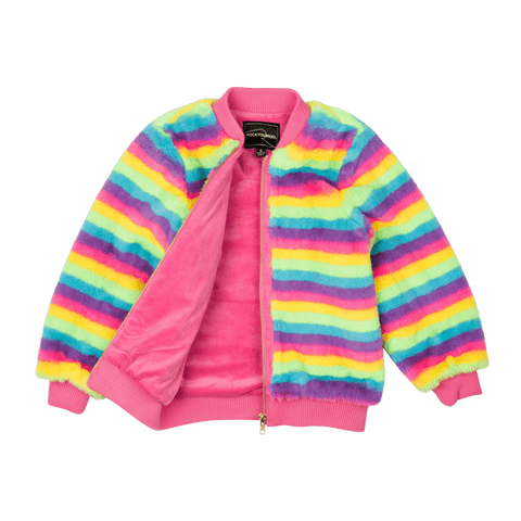 FLUORESCENT STRIPE FAUX FUR JACKET