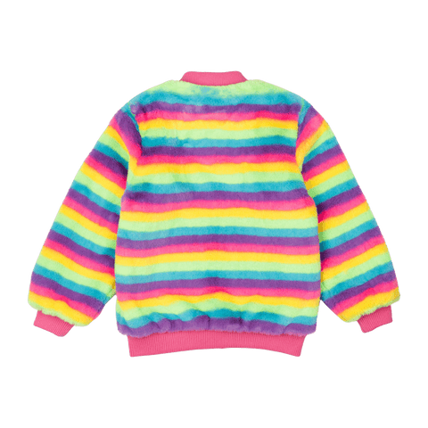 FLUORESCENT STRIPE FAUX FUR JACKET