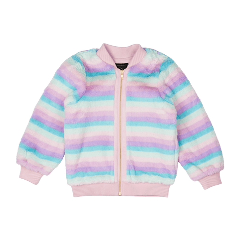 PASTEL STRIPE FAUX FUR JACKET