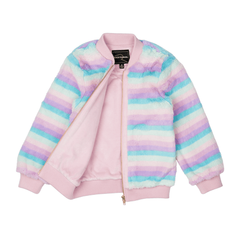 PASTEL STRIPE FAUX FUR JACKET