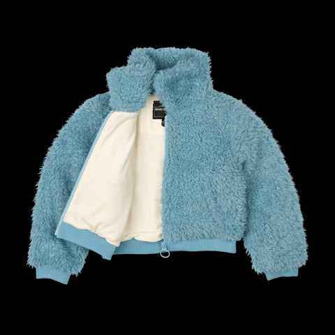 BLUE FAUX SHERPA BOMBER JACKET