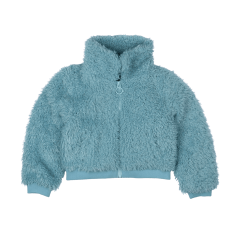 BLUE FAUX SHERPA BOMBER JACKET