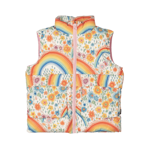 RAINBOW FLORAL PADDED VEST WITH LINING